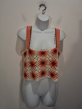 High Spirits Size M Boho Granny square Crotchet Tank Crop Top